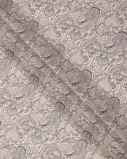 Beige Cotton Lawn Fabric with Black Abstract Floral Print, 140 Cms Width, Made in India-D24169