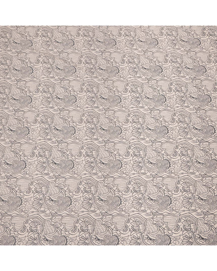 Beige Cotton Lawn Fabric with Black Abstract Floral Print, 140 Cms Width, Made in India-D24169