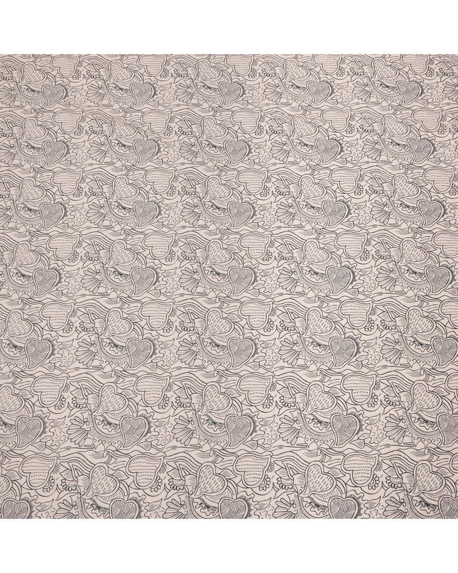 Beige Cotton Lawn Fabric with Black Abstract Floral Print, 140 Cms Width, Made in India-D24169