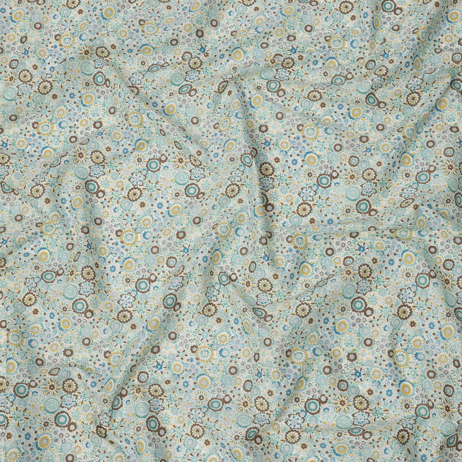 Soft Aqua Cotton Lawn Fabric with Multicolor Floral Mosaic Print, 110 Cms Width, Made in Japan-D24170