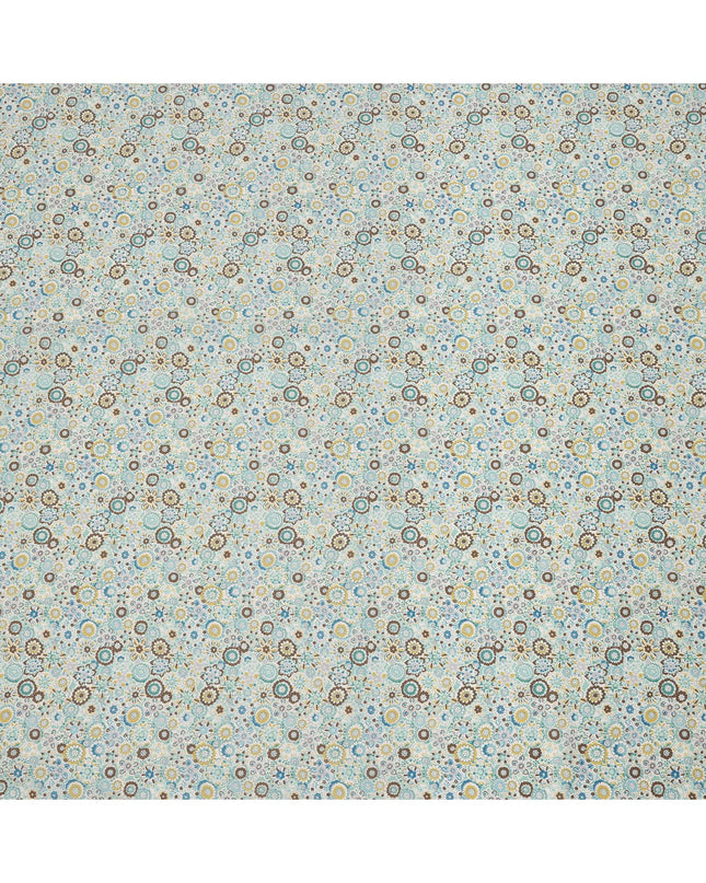 Soft Aqua Cotton Lawn Fabric with Multicolor Floral Mosaic Print, 110 Cms Width, Made in Japan-D24170