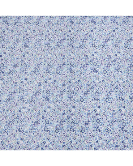 قماش قطني أزرق لافندر مع طبعة زهور متعددة الألوان، عرض 110 سم، صنع في اليابان - D24171