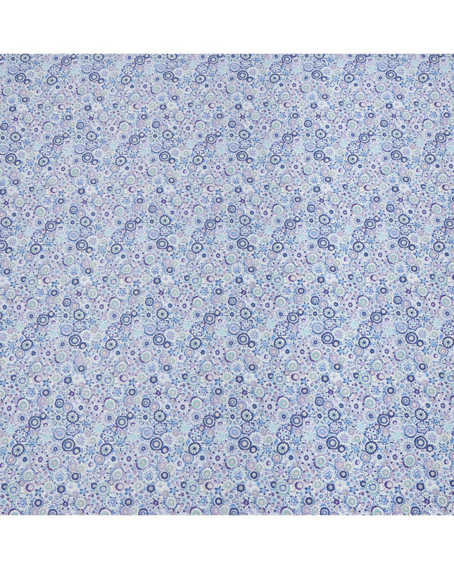 قماش قطني أزرق لافندر مع طبعة زهور متعددة الألوان، عرض 110 سم، صنع في اليابان - D24171