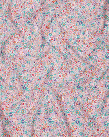 Blush Pink Cotton Lawn Fabric with Multicolor Floral Tile Print, 110 Cms Width, Made in Japan-D24172