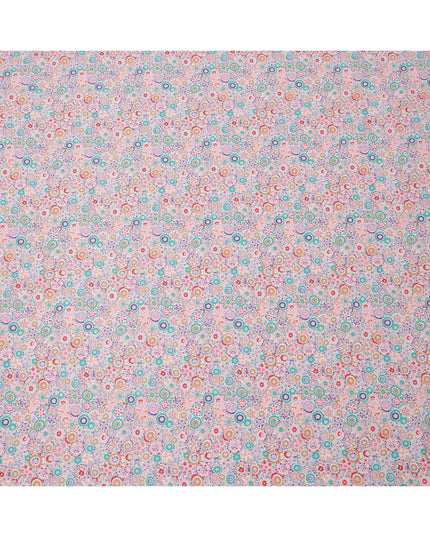 Blush Pink Cotton Lawn Fabric with Multicolor Floral Tile Print, 110 Cms Width, Made in Japan-D24172