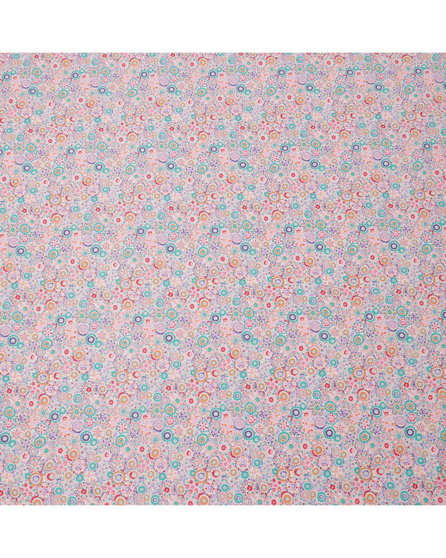 Blush Pink Cotton Lawn Fabric with Multicolor Floral Tile Print, 110 Cms Width, Made in Japan-D24172