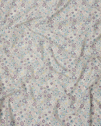 Ivory Beige Cotton Lawn Fabric with Pastel Floral Tile Print, 110 Cms Width, Made in Japan-D24173