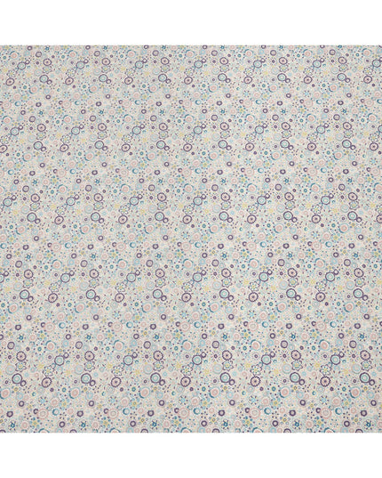 Ivory Beige Cotton Lawn Fabric with Pastel Floral Tile Print, 110 Cms Width, Made in Japan-D24173