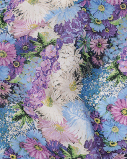 Sky Blue Cotton Lawn Fabric with Multicolor Floral Bunch Print, 110 Cms Width, Made in Japan-D24175