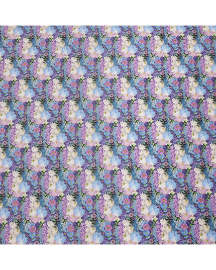 Sky Blue Cotton Lawn Fabric with Multicolor Floral Bunch Print, 110 Cms Width, Made in Japan-D24175