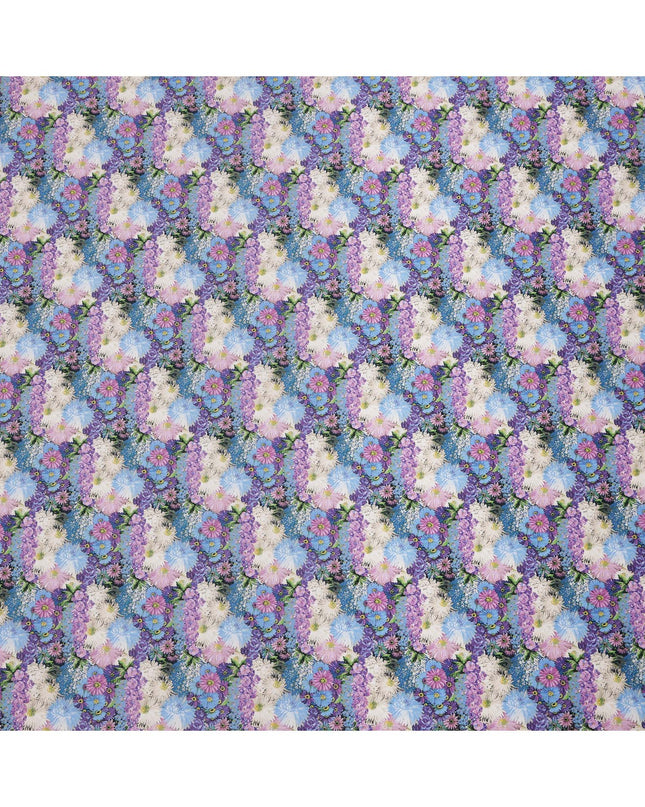 Sky Blue Cotton Lawn Fabric with Multicolor Floral Bunch Print, 110 Cms Width, Made in Japan-D24175