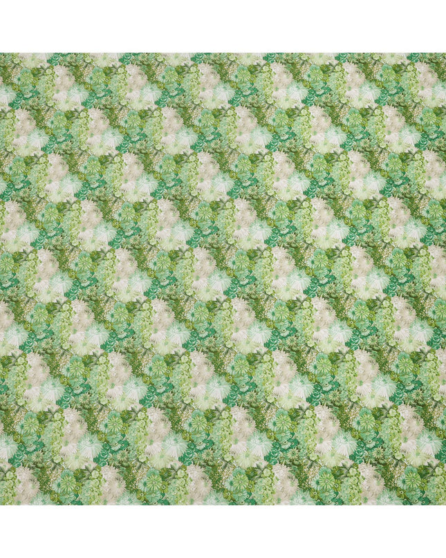 Emerald Green Cotton Lawn Fabric with Soft White & Mint Floral Bunch Print, 110 Cms Width, Made in Japan-D24176