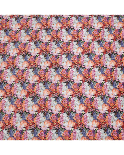 Multicolor Cotton Lawn Fabric with Vibrant Red, Orange & Pink Floral Bunch Print, 110 Cms Width, Made in Japan-D24177