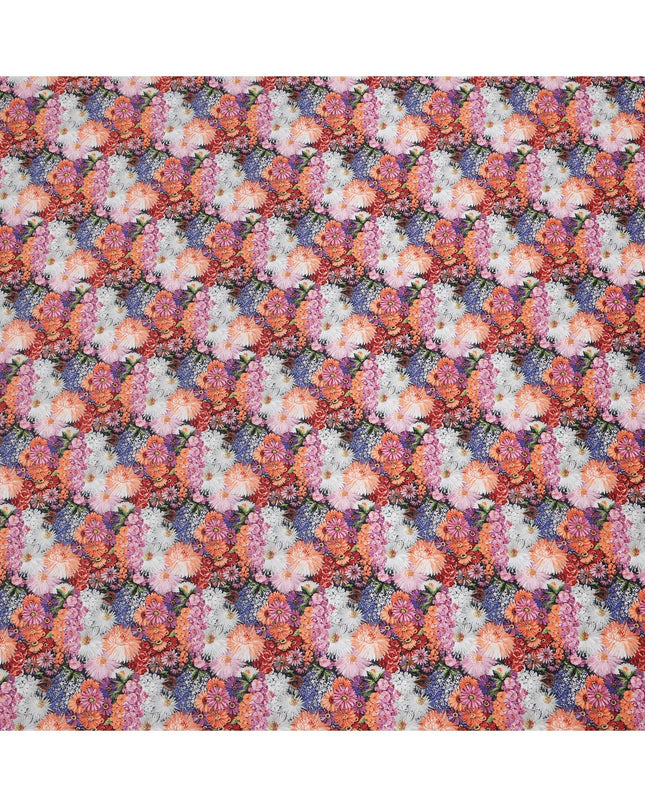 Multicolor Cotton Lawn Fabric with Vibrant Red, Orange & Pink Floral Bunch Print, 110 Cms Width, Made in Japan-D24177