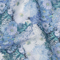Powder Blue Cotton Lawn Fabric with White & Sky Blue Floral Bunch Print, 110 Cms Width, Made in Japan-D24178