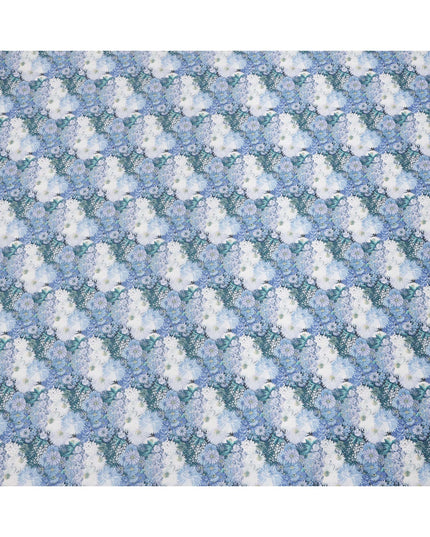 Powder Blue Cotton Lawn Fabric with White & Sky Blue Floral Bunch Print, 110 Cms Width, Made in Japan-D24178