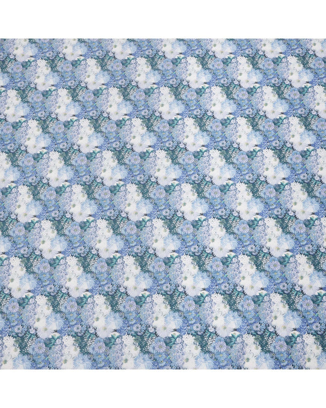 Powder Blue Cotton Lawn Fabric with White & Sky Blue Floral Bunch Print, 110 Cms Width, Made in Japan-D24178