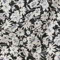 Black Cotton Lawn Fabric with White and Soft Blue Floral Print, 110 Cms Width, Made in Japan-D24180