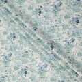 Ivory Cotton Lawn Fabric with Mint Green and Blue Botanical Floral Print, 110 Cms Width, Made in Japan-D24182