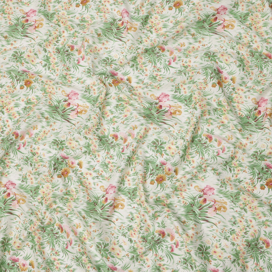 Off-White Cotton Lawn Fabric with Pink and Yellow Floral Garden Print, 110 Cms Width, Made in Japan-D24183