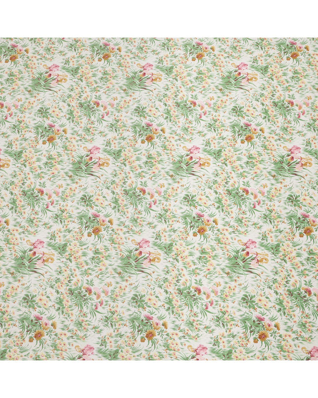 Off-White Cotton Lawn Fabric with Pink and Yellow Floral Garden Print, 110 Cms Width, Made in Japan-D24183
