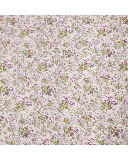 Blush Pink Cotton Lawn Fabric with Mauve and Green Floral Print, 110 Cms Width, Made in Japan-D24184
