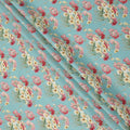 Turquoise Blue Cotton Lawn Fabric with Red and Yellow Daisy Floral Print, 110 Cms Width, Made in Japan-D24185 Regal Fabrics