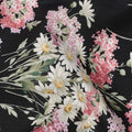 Black Cotton Lawn Fabric with Pink and White Daisy Floral Print, 110 Cms Width, Made in Japan-D24187