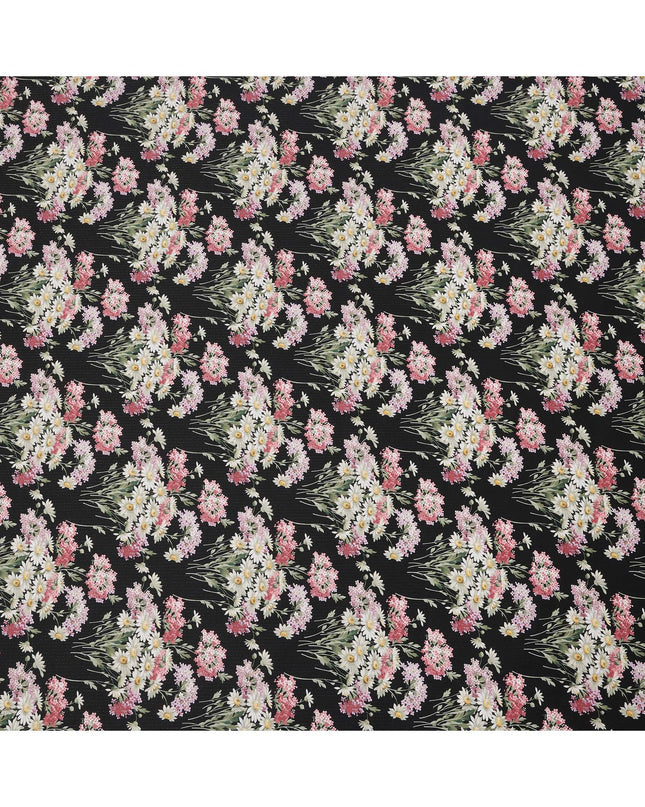 Black Cotton Lawn Fabric with Pink and White Daisy Floral Print, 110 Cms Width, Made in Japan-D24187