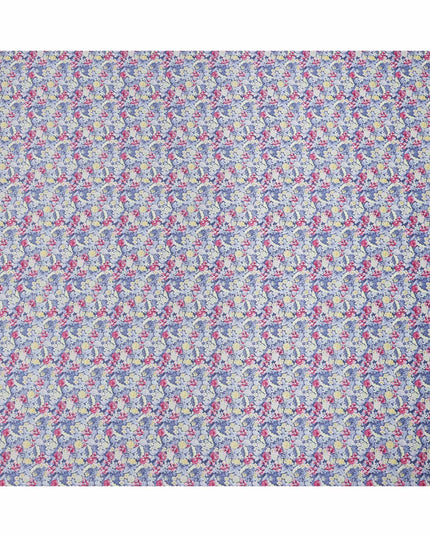Lavender Blue Cotton Lawn Fabric with Yellow and Pink Vintage Floral Print, 110 Cms Width, Made in Japan-D24188