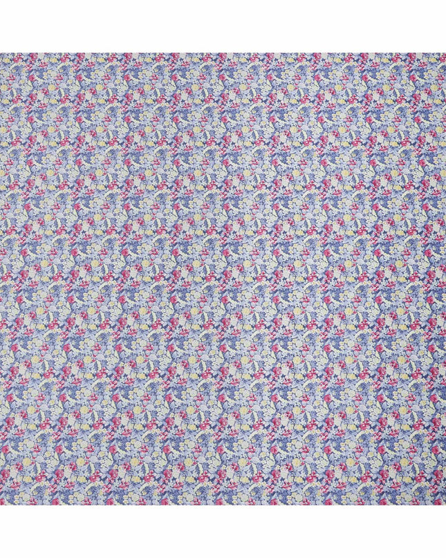 Lavender Blue Cotton Lawn Fabric with Yellow and Pink Vintage Floral Print, 110 Cms Width, Made in Japan-D24188