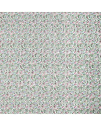Mint Green Cotton Lawn Fabric with Pink and Blue Garden Floral Print, 110 Cms Width, Made in Japan-D24189 - Regal Fabrics