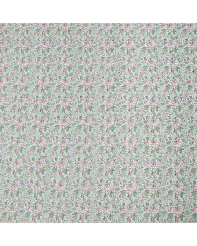 Mint Green Cotton Lawn Fabric with Pink and Blue Garden Floral Print, 110 Cms Width, Made in Japan-D24189 - Regal Fabrics