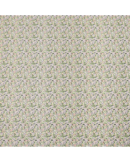 Pastel Green Cotton Lawn Fabric with Beige and White Rose Print, 110 Cms Width, Made in Japan-D24190