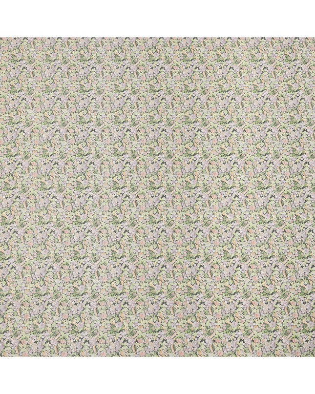 Pastel Green Cotton Lawn Fabric with Beige and White Rose Print, 110 Cms Width, Made in Japan-D24190