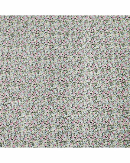 Pistachio Green Cotton Lawn Fabric with Pink and Blue Rose Print, 110 Cms Width, Made in Japan-D24191