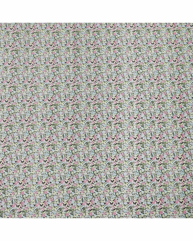 Pistachio Green Cotton Lawn Fabric with Pink and Blue Rose Print, 110 Cms Width, Made in Japan-D24191