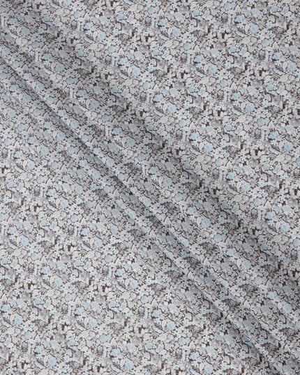 Dusty Grey Cotton Lawn Fabric with Blue and White Floral Print, 110 Cms Width, Made in Japan-D24192