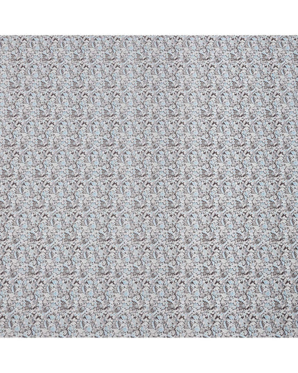 Dusty Grey Cotton Lawn Fabric with Blue and White Floral Print, 110 Cms Width, Made in Japan-D24192