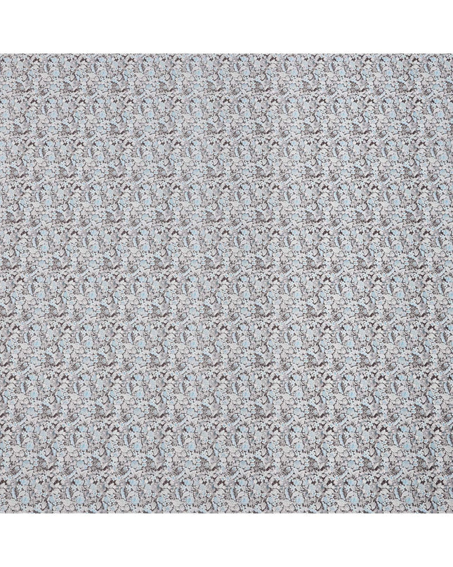 Dusty Grey Cotton Lawn Fabric with Blue and White Floral Print, 110 Cms Width, Made in Japan-D24192