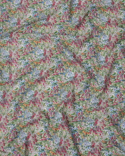 Multicolor Floral on Light Olive Cotton Lawn Fabric, 110 Cms Width, Made in Japan-D24193
