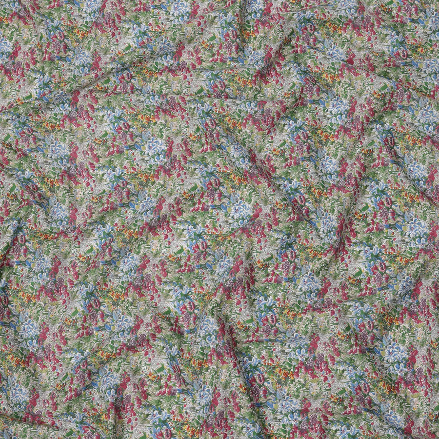 Multicolor Floral on Light Olive Cotton Lawn Fabric, 110 Cms Width, Made in Japan-D24193