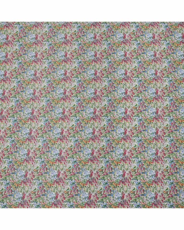 Multicolor Floral on Light Olive Cotton Lawn Fabric, 110 Cms Width, Made in Japan-D24193