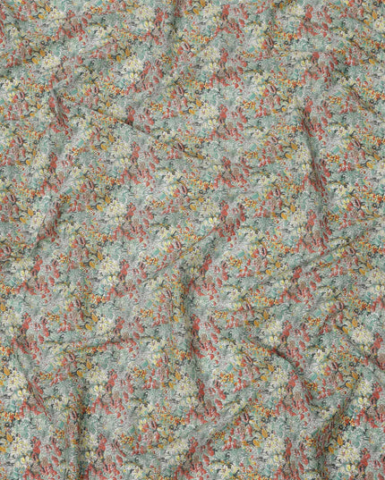 قماش قطني أزرق مائي بطبعة زهور متعددة الألوان، عرض 110 سم، صنع في اليابان - D24194