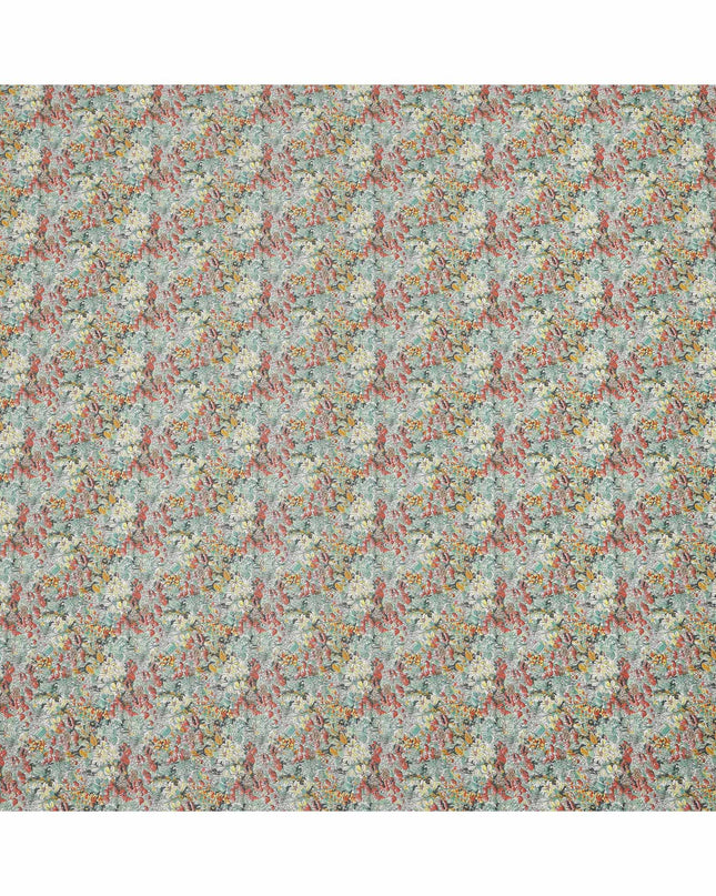 Aqua Blue Cotton Lawn Fabric with Multicolor Floral Print, 110 Cms Width, Made in Japan-D24194