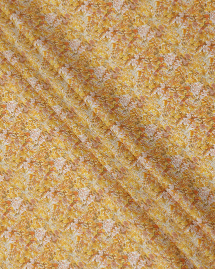 Mustard Yellow Cotton Lawn Fabric with Warm Multicolor Floral Print, 110 Cms Width, Made in Japan-D24196
