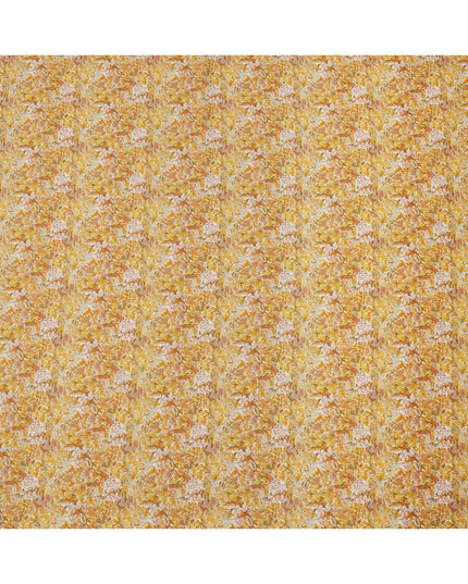 Mustard Yellow Cotton Lawn Fabric with Warm Multicolor Floral Print, 110 Cms Width, Made in Japan-D24196