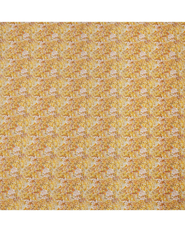 Mustard Yellow Cotton Lawn Fabric with Warm Multicolor Floral Print, 110 Cms Width, Made in Japan-D24196