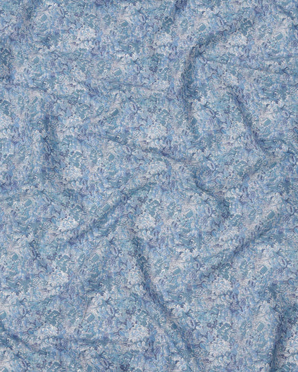 Sky Blue Cotton Lawn Fabric with Tonal Blue and White Floral Print, 110 Cms Width, Made in Japan-D24197