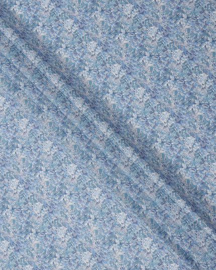 Sky Blue Cotton Lawn Fabric with Tonal Blue and White Floral Print, 110 Cms Width, Made in Japan-D24197